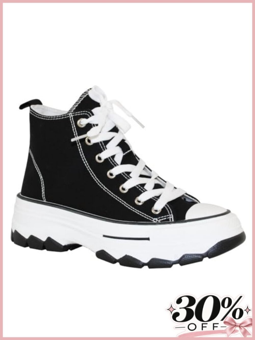 Platform Lace-Up Canvas High Top Sneakers Rhinestone Comfort Casual